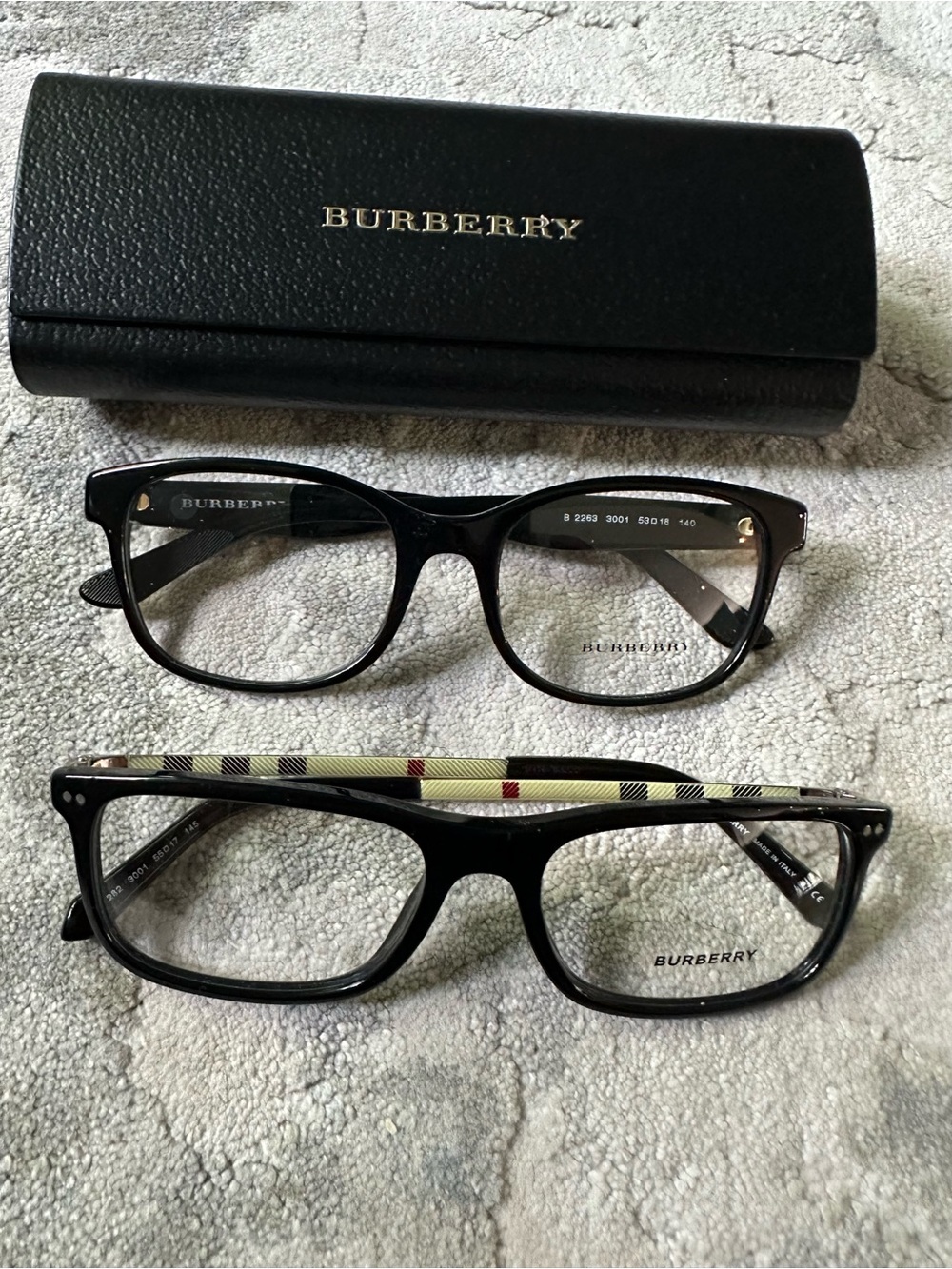 Burberry Black Optical Frames with Signature Check Temple Accent